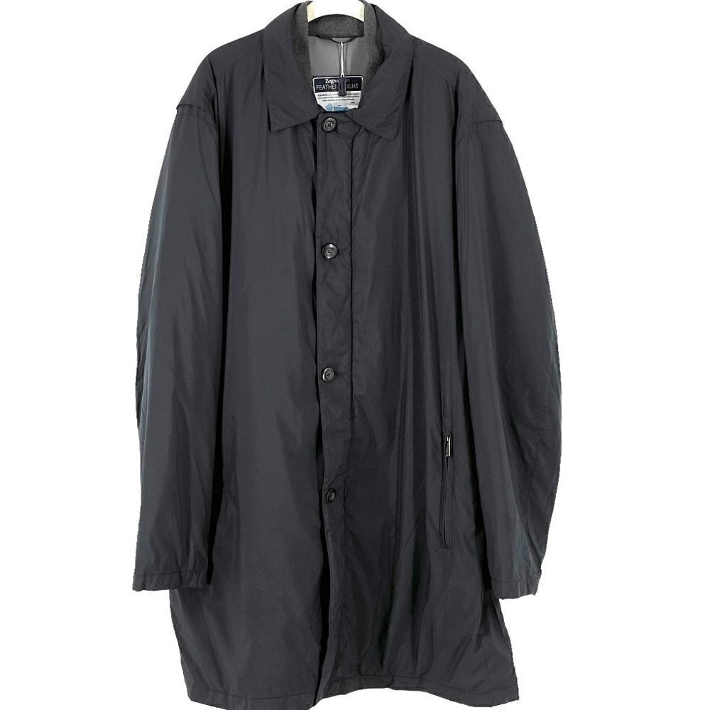 NWT Zegna Sport Featherweight Thermore Two-Way Zip Insulated Black Overcoat XXL